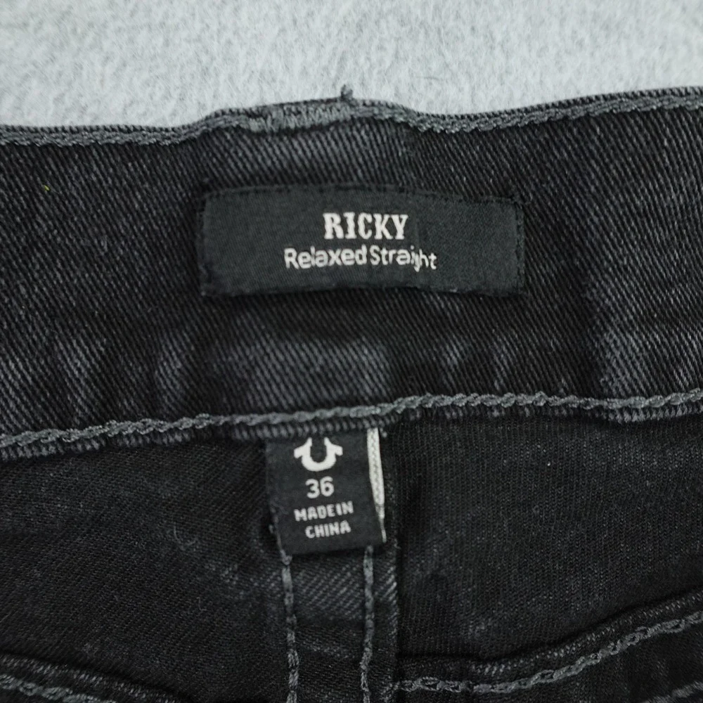 True Religion Jeans Mens 36 Black Ricky Relaxed Straight Denim Flap Pocket